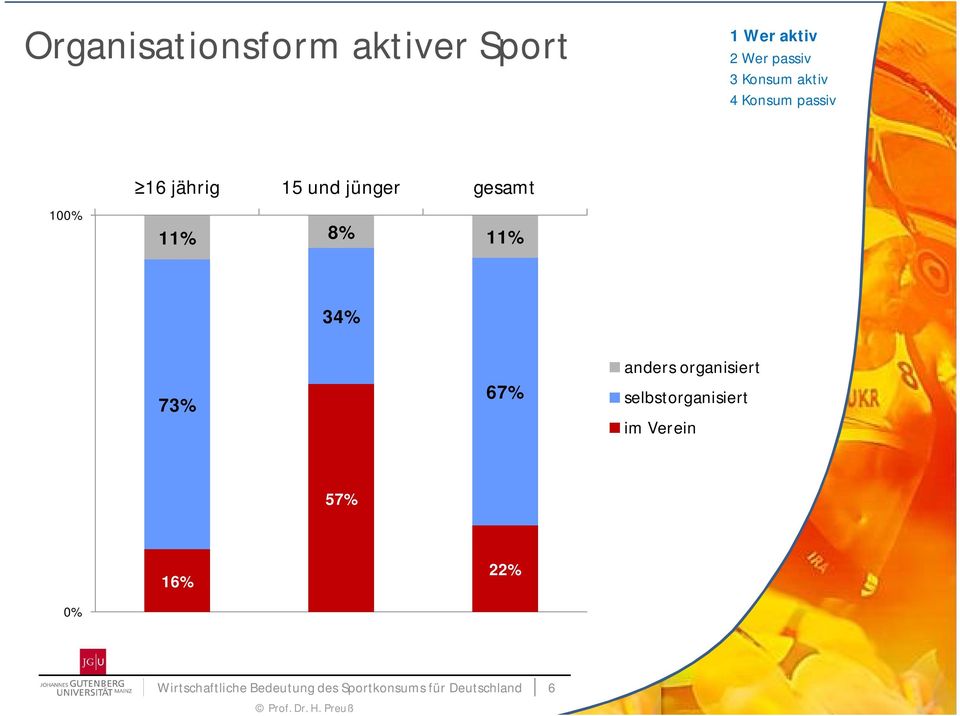 organisiert selbstorganisiert im Verein 57% 16% 22%