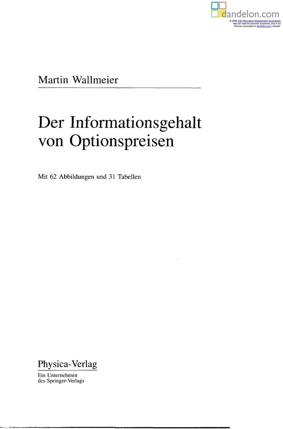 Martin Wallmeier Der Informationsgehalt von Optionspreisen Mit 62