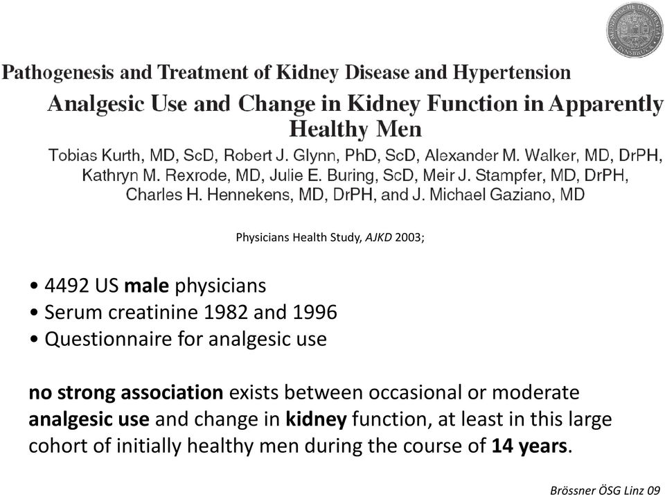 between occasional or moderate analgesic use and change in kidney function, at