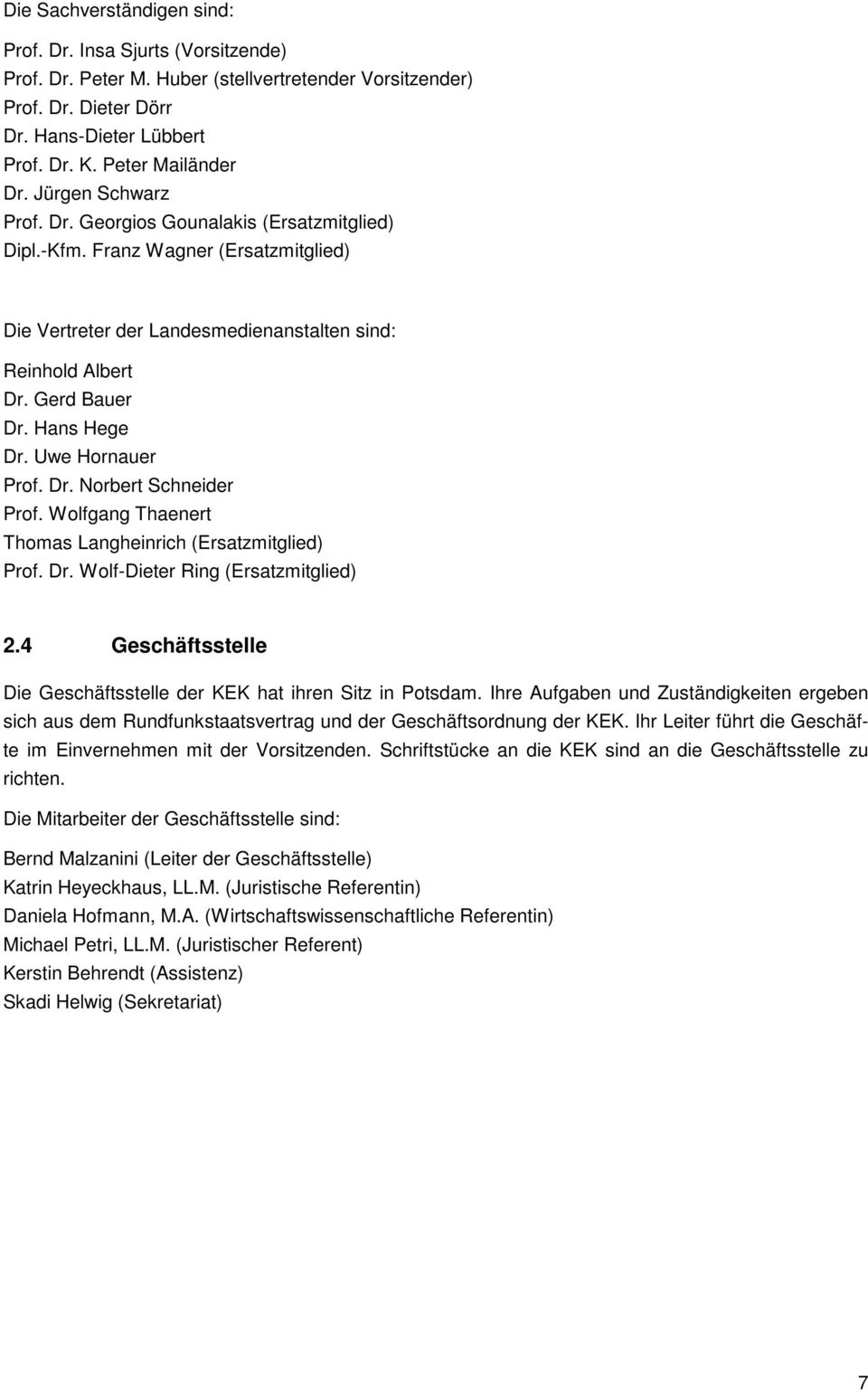 Uwe Hornauer Prof. Dr. Norbert Schneider Prof. Wolfgang Thaenert Thomas Langheinrich (Ersatzmitglied) Prof. Dr. Wolf-Dieter Ring (Ersatzmitglied) 2.