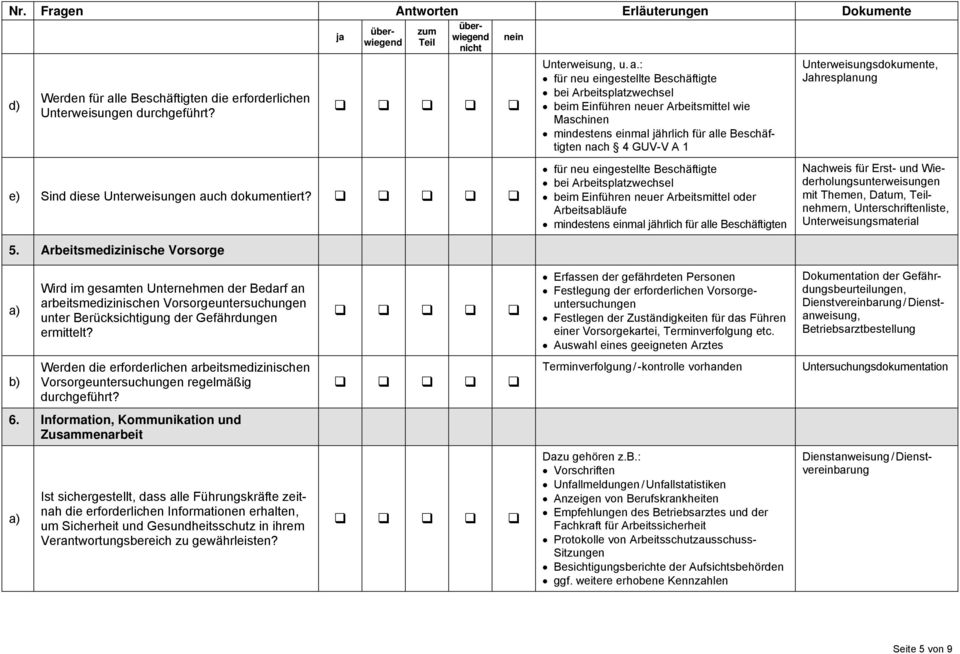 ch dokumentiert? 5. Arbeitsmedizinische Vorsorge Unterweisung, u. a.