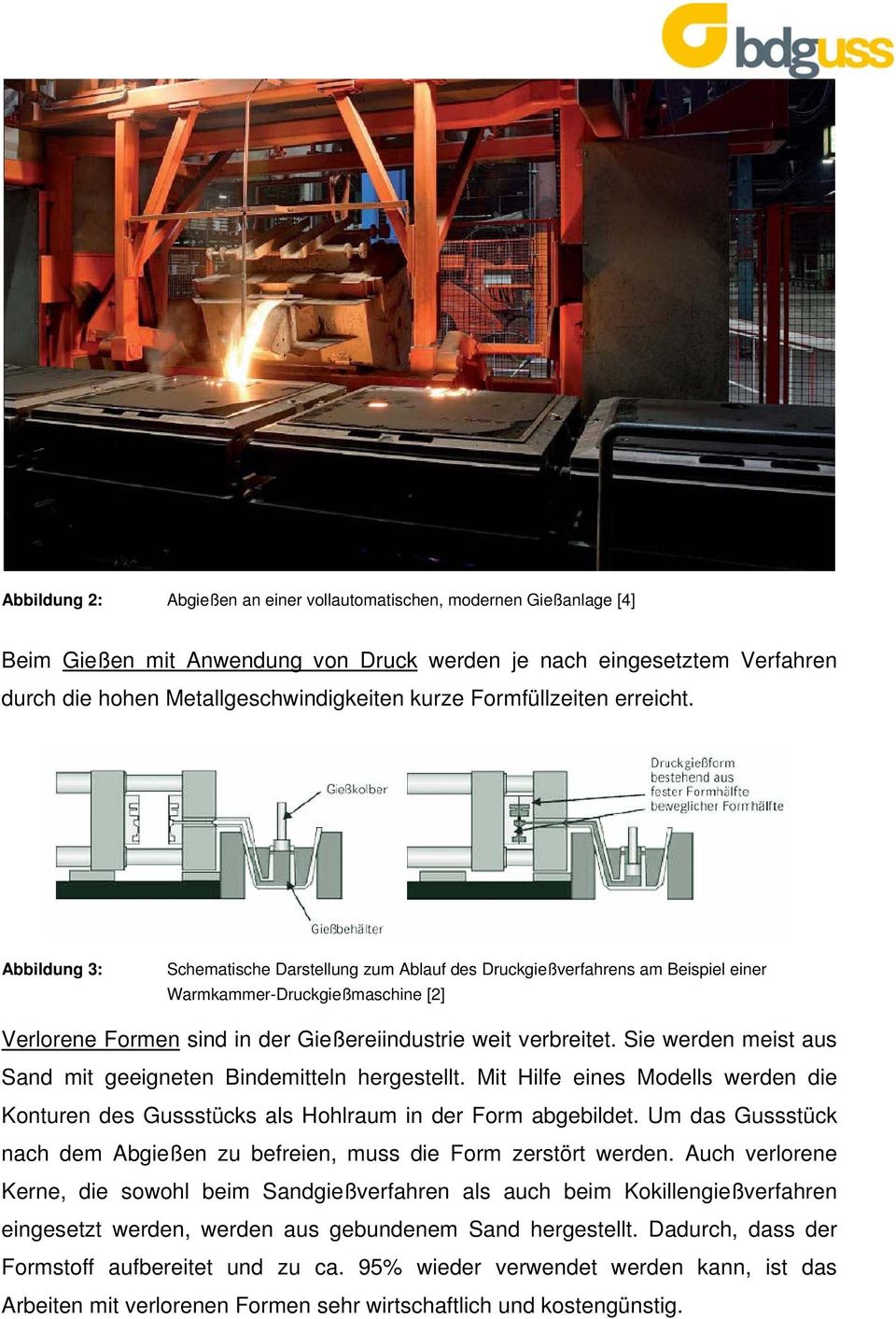 Abbildung 3: Schematische Darstellung zum Ablauf des Druckgießverfahrens am Beispiel einer Warmkammer-Druckgießmaschine [2] Verlorene Formen sind in der Gießereiindustrie weit verbreitet.