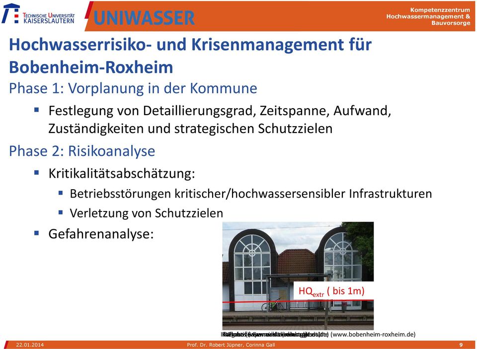 kritischer/hochwassersensibler Infrastrukturen Verletzung von Schutzzielen Gefahrenanalyse: HQ extr ( bis 1m) Integrative Rathaus Bahnhof Globus