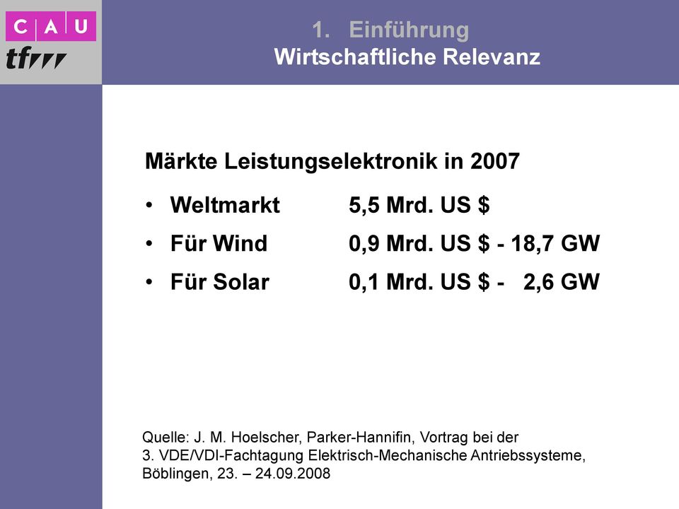 US $ - 2,6 GW Quelle: J. M. Hoelscher, Parker-Hannifin, Vortrag bei der 3.