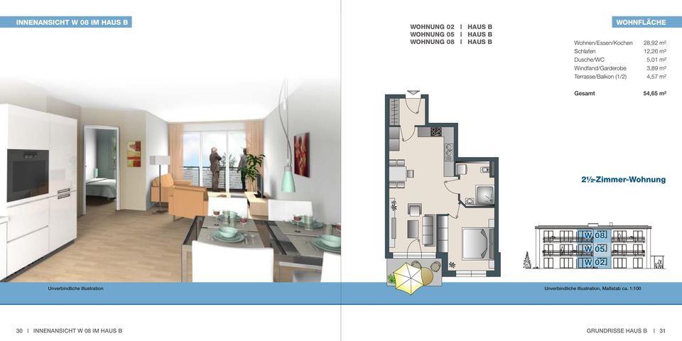 Terrasse/Balkon (1/2) 4,57 m² Gesamt 54,65 m² 2½-Zimmer-Wohnung W 08 W 05 W 02 Unverbindliche