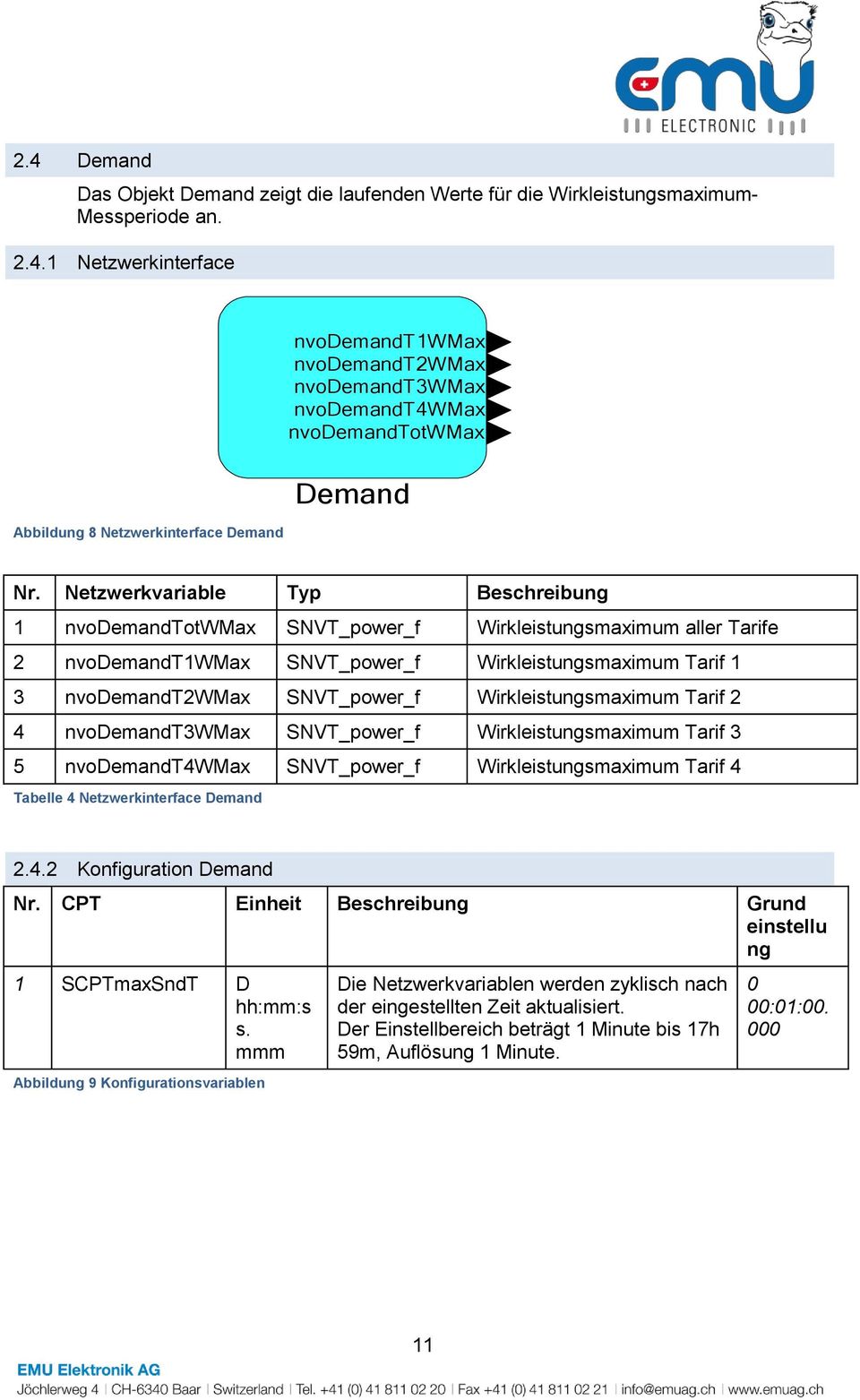 Wirkleistungsmaximum Tarif 2 4 nvodemandt3wmax SNVT_power_f Wirkleistungsmaximum Tarif 3 5 nvodemandt4wmax SNVT_power_f Wirkleistungsmaximum Tarif 4 Tabelle 4 Netzwerkinterface Demand 2.4.2 Konfiguration Demand Nr.