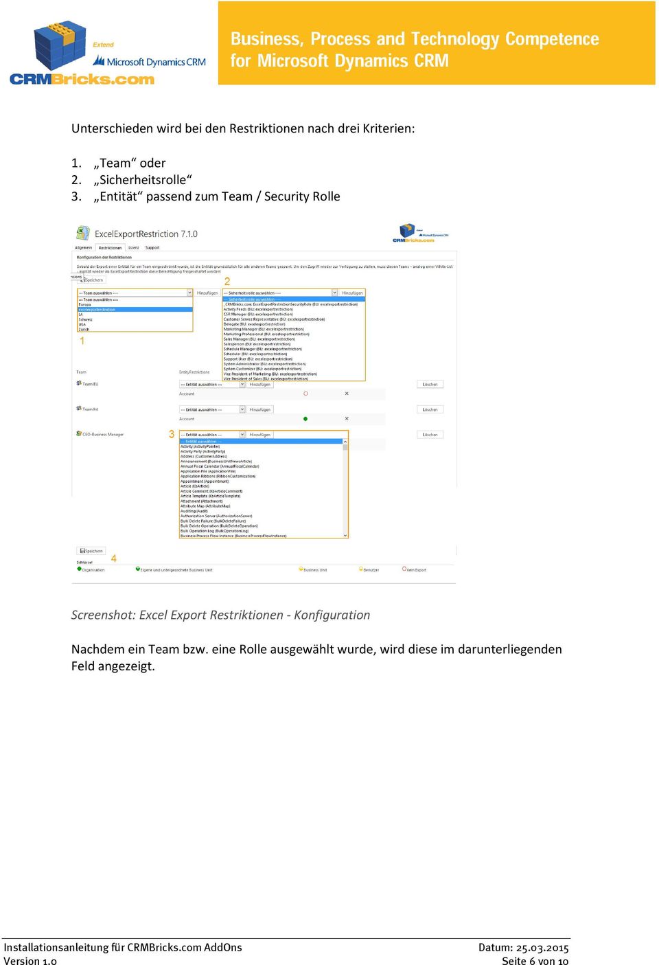 Entität passend zum Team / Security Rolle Screenshot: Excel Export