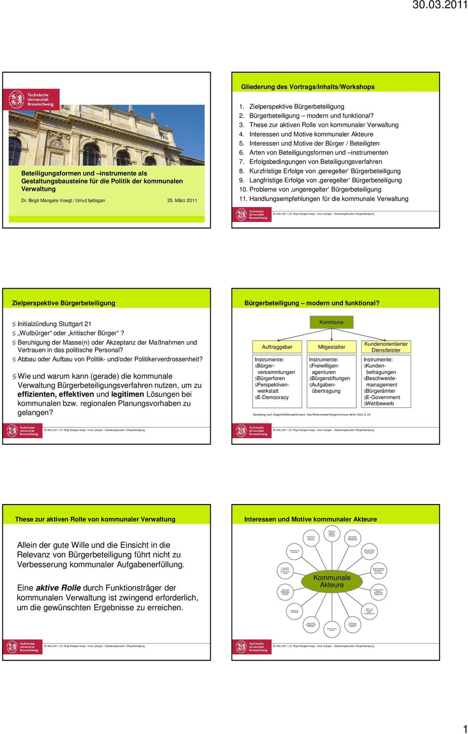 und Motive Bürger 6. Arten von sformen und instrumenten 7. Erfolgsbedingungen von sverfahren 8. Kurzfristige Erfolge von geregelter Bürgerbeteiligung 9. Erfolge von geregelter Bürgerbeteiligung 10.