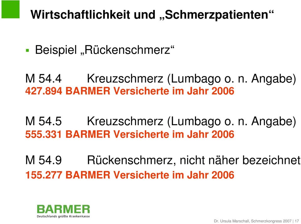 5 Kreuzschmerz (Lumbago o. n. Angabe) 555.331 BARMER Versicherte im Jahr 2006 M 54.