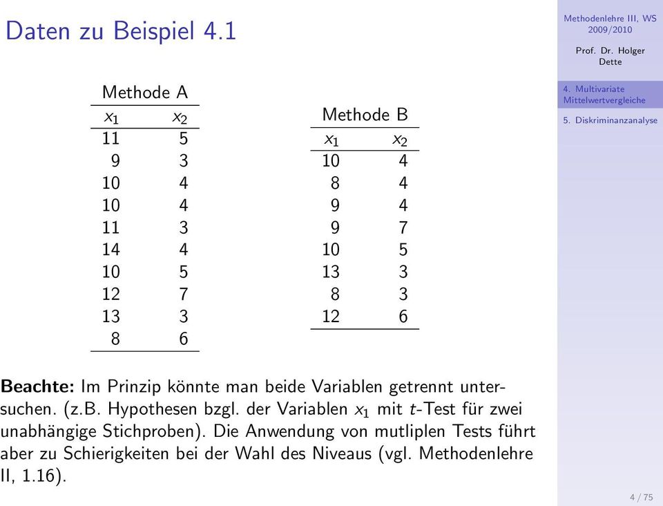 5 13 3 8 3 12 6 Beachte: Im Prinzip könnte man beide Variablen getrennt untersuchen. (z.b. Hypothesen bzgl.
