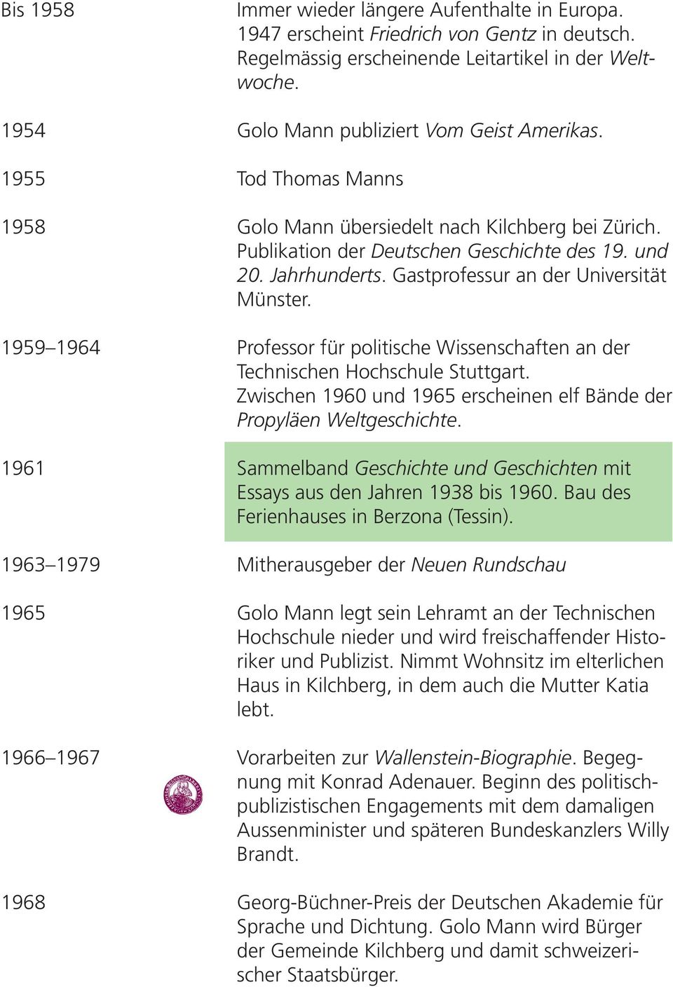 Publikation der Deutschen Geschichte des 19. und 20. Jahrhunderts. Gastprofessur an der Universität Münster. Professor für politische Wissenschaften an der Technischen Hochschule Stuttgart.