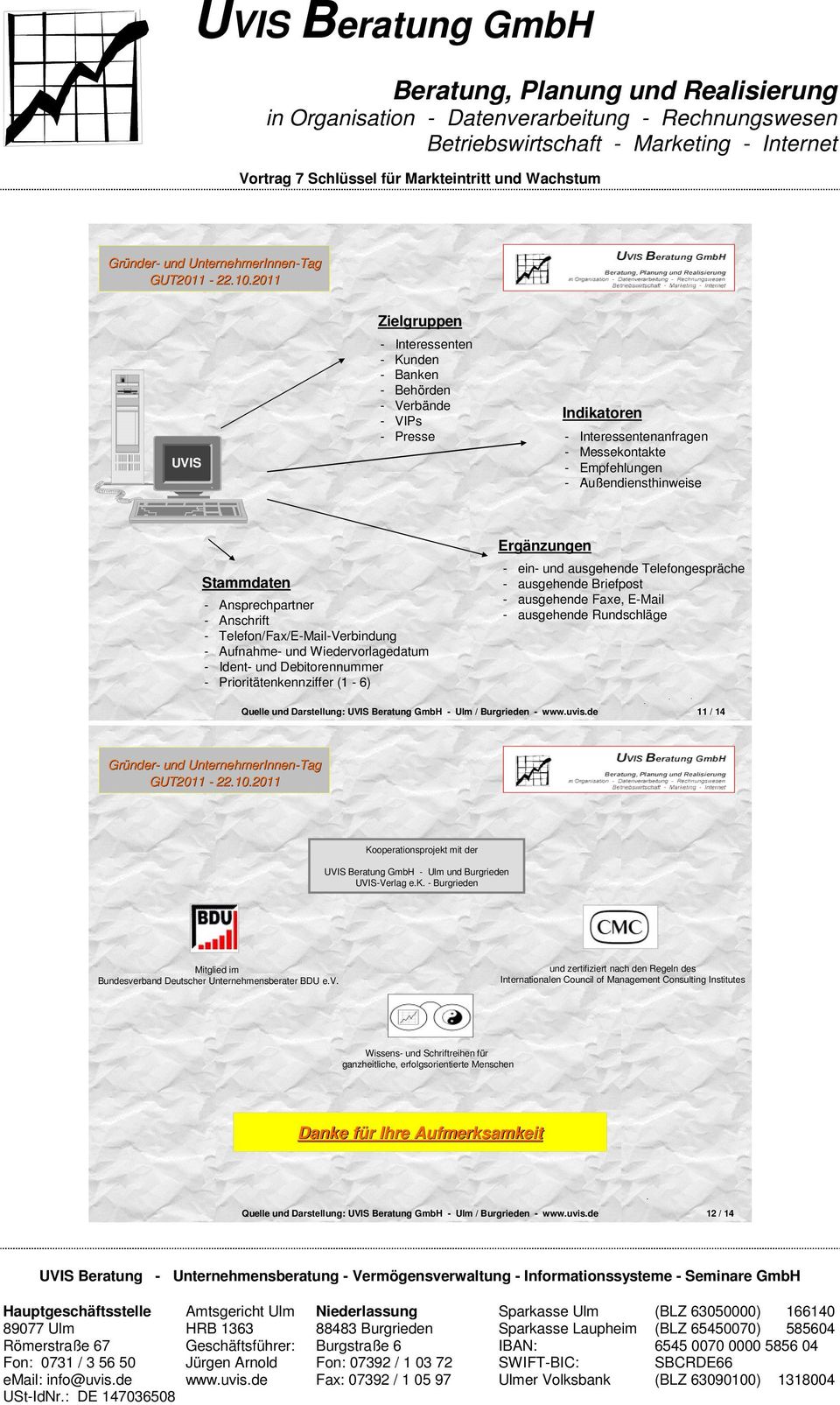 Wiedervorlagedatum - Ident- und Debitorennummer - Prioritätenkennziffer UVIS (1-6) Beratung GmbH - Ulm / 11 Quelle und Darstellung: Burgrieden - wwwuvisde 11 / 14 Kooperationsprojekt mit der UVIS