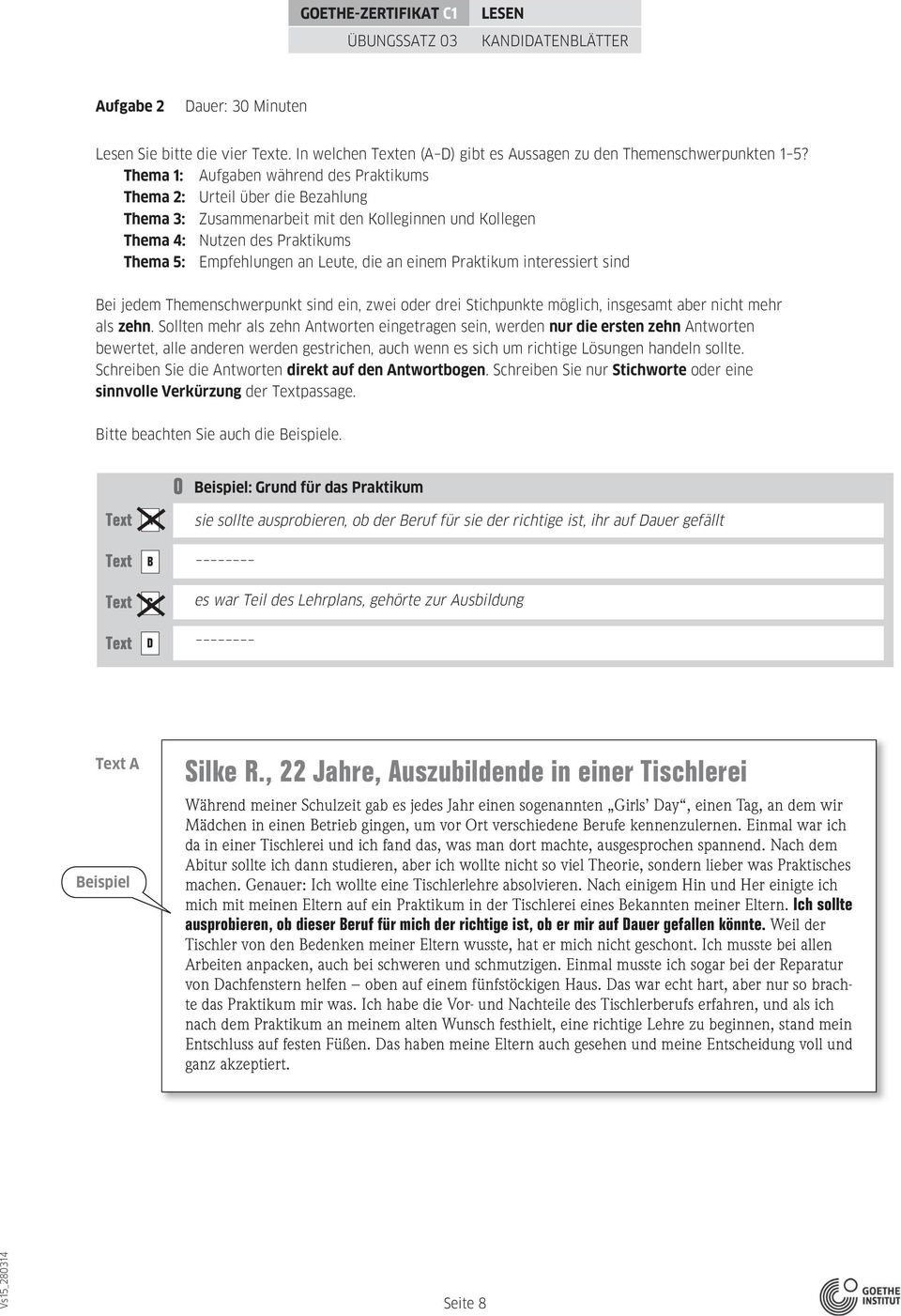 Goethe Zertifikat C1 Ubungssatz 03 Kandidatenblatter Pruferblatter Pdf Free Download