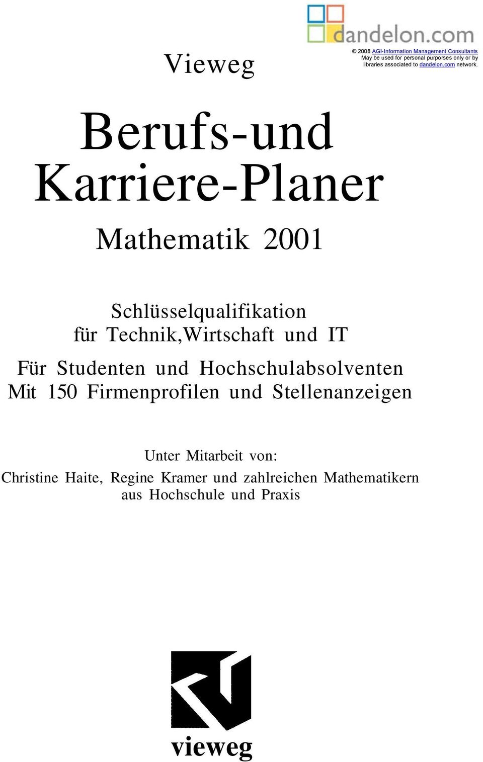 Berufs-und Karriere-Planer Mathematik 2001 Schlüsselqualifikation für Technik,Wirtschaft und IT Für