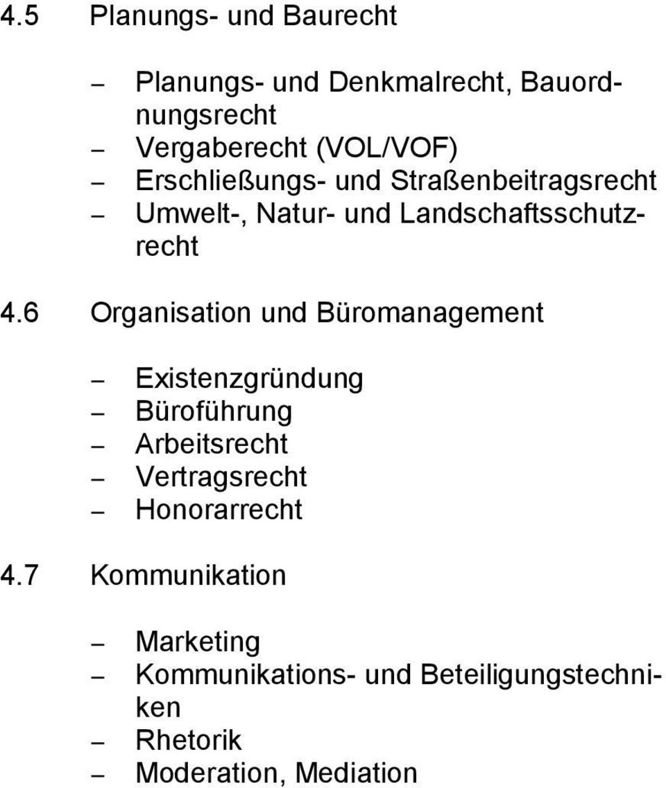 Landschaftsschutzrecht 4.6 Organisation und Büromanagement 4.