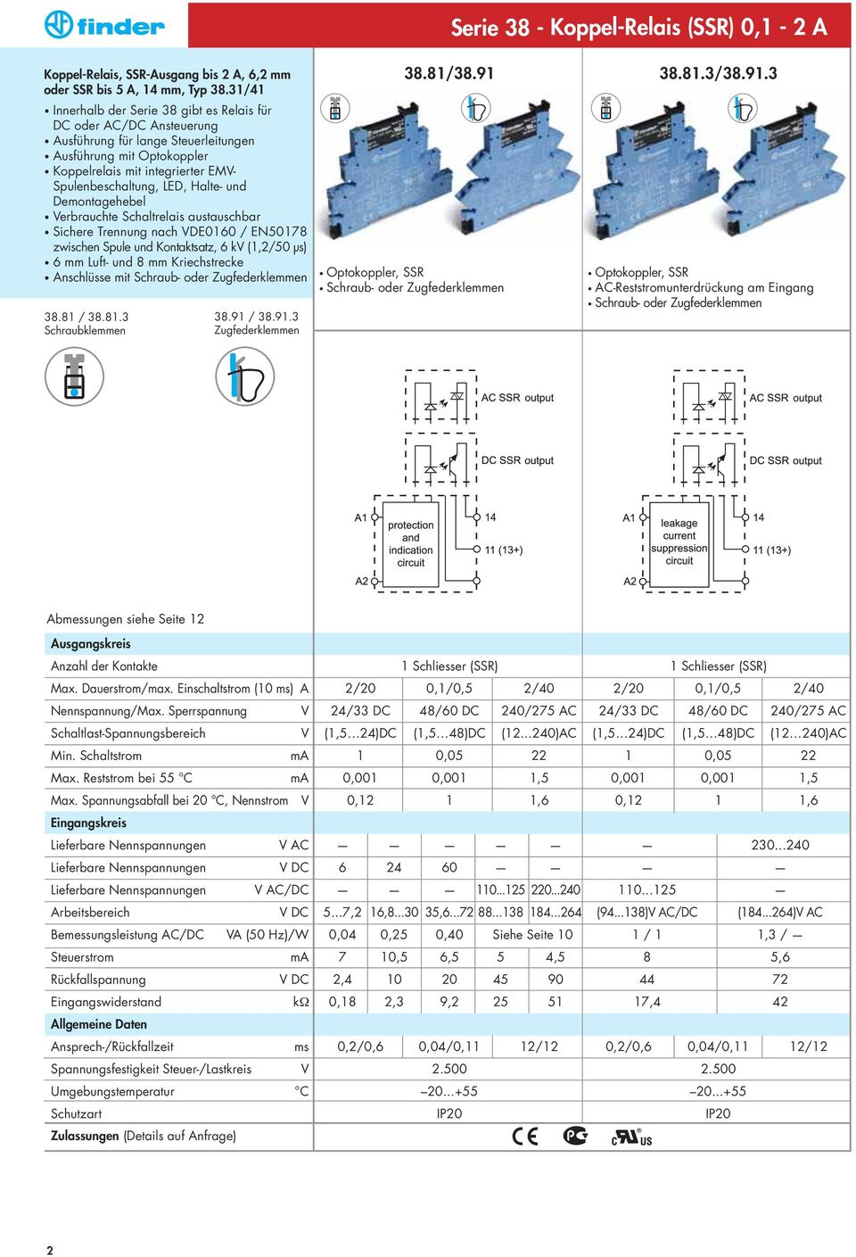 Halte- und Demontagehebel Verbrauchte Schaltrelais austauschbar Sichere Trennung nach VDE0160 / EN50178 zwischen Spule und Kontaktsatz, 6 kv (1,2/50 µs) 6 mm Luft- und 8 mm Kriechstrecke Anschlüsse