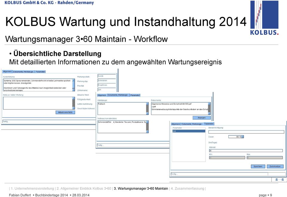 detaillierten Informationen zu dem angewählten