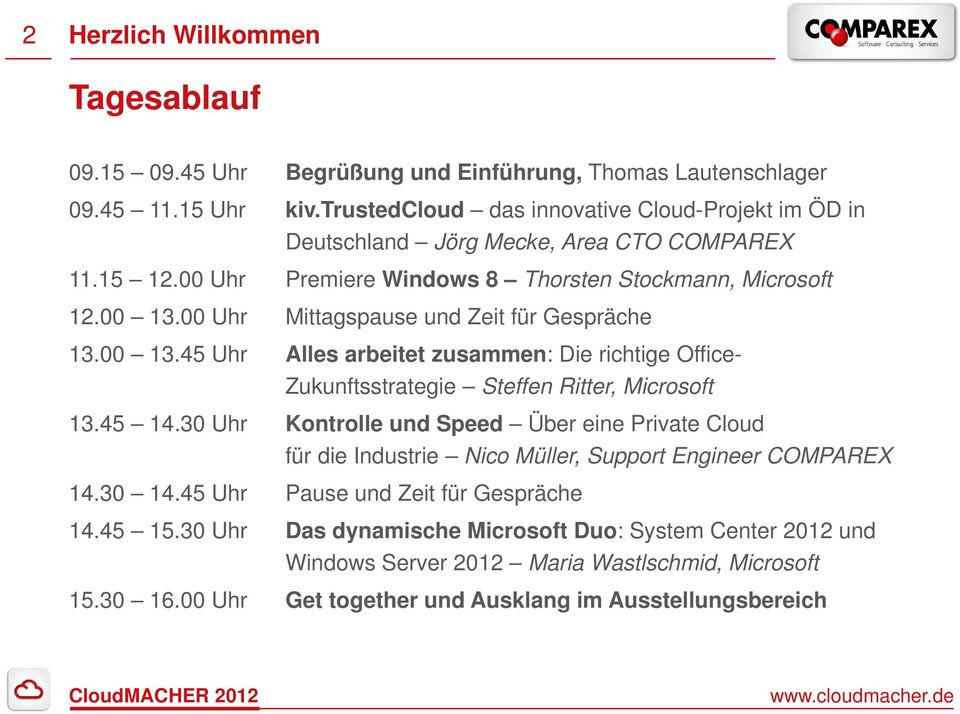 00 Uhr Mittagspause und Zeit für Gespräche 13.00 13.45 Uhr Alles arbeitet zusammen: Die richtige Office- Zukunftsstrategie Steffen Ritter, Microsoft 13.45 14.