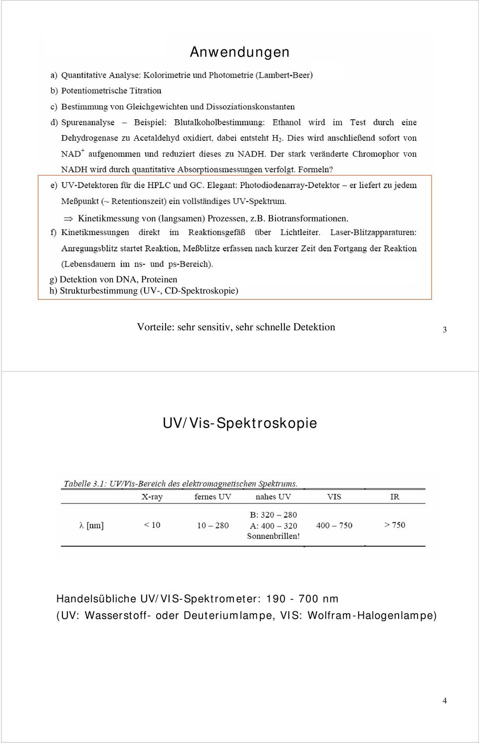 Vorteile: sehr sensitiv, sehr schnelle Detektion 3 UV/Vis-Spektroskopie Handelsübliche