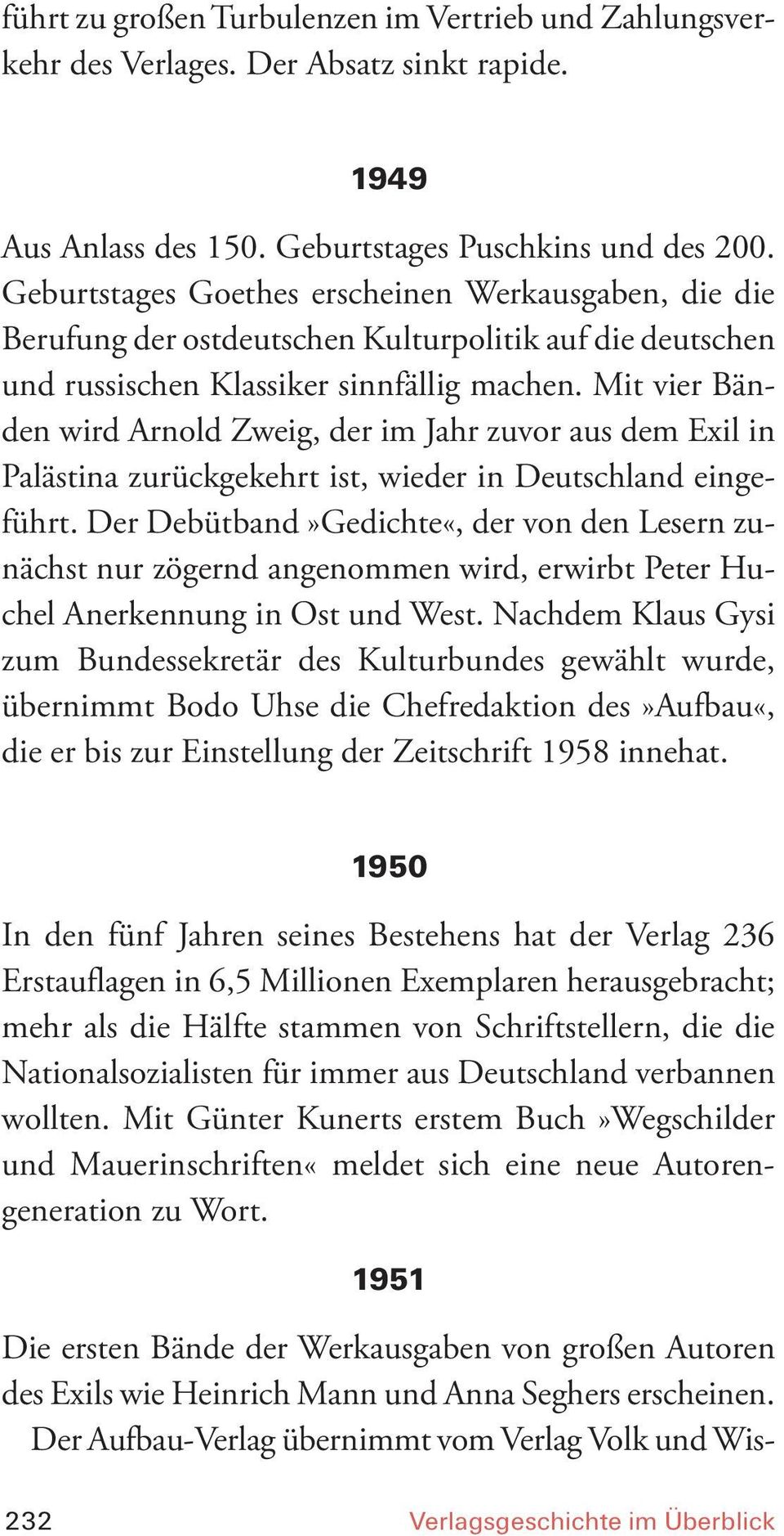 Mit vier Bänden wird Arnold Zweig, der im Jahr zuvor aus dem Exil in Palästina zurückgekehrt ist, wieder in Deutschland eingeführt.