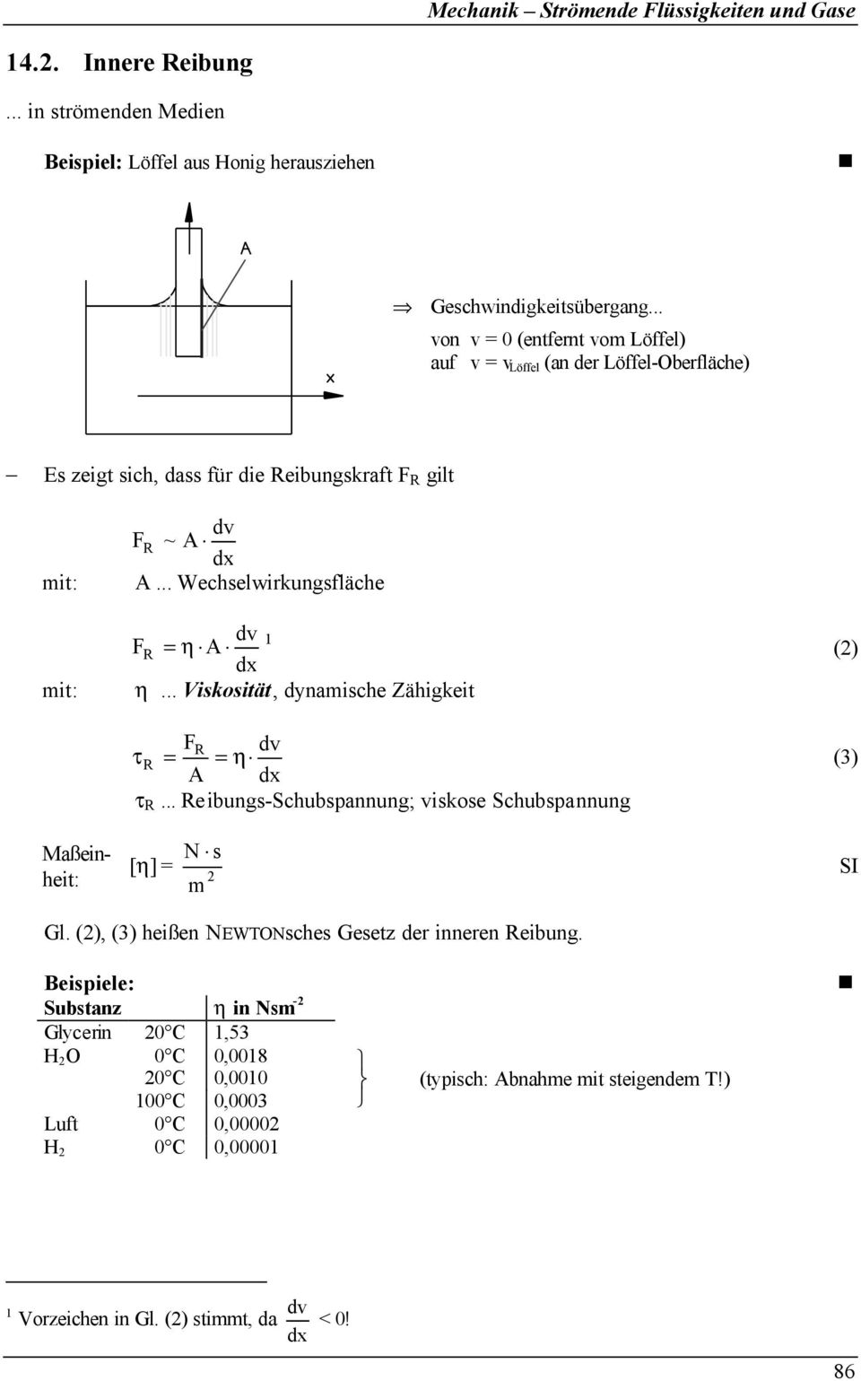 .. Wechselwirkungsfläche dv 1 F R η A dx mit: η... iskosität, dynamische Zähigkeit F dv τ R R η A dx τ R.