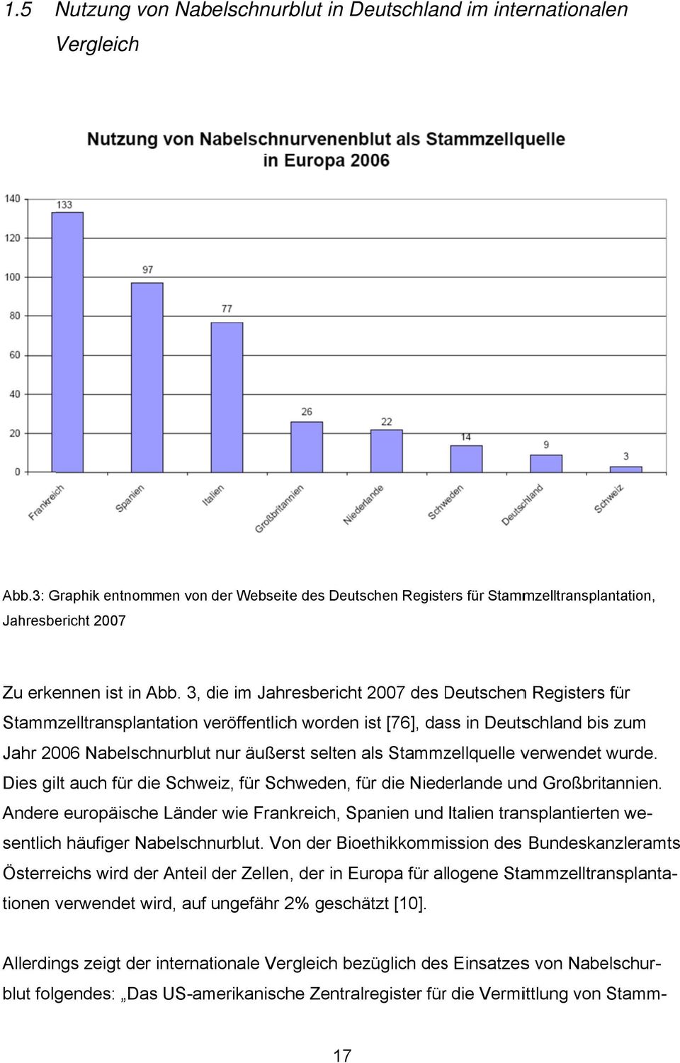 3, die im Jahresbericht 2007 des DeutschenD n Registerss für Stammzelltransplantation veröffentlichh worden ist [76], dass in Deutschland bis zum Jahr 2006 Nabelschnurblut nur äußerst selten als