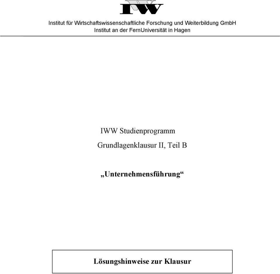 FernUniversität in Hagen IWW Studienprogramm