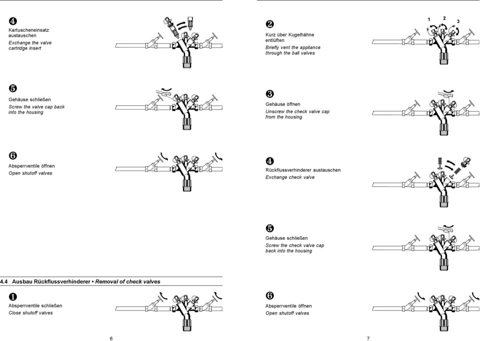 housing Rückflussverhinderer austauschen Exchange check valve Gehäuse schließen Screw the