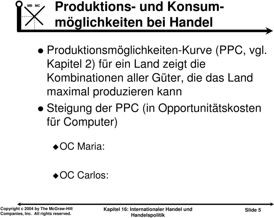 produzieren kann Steigung der PPC (in Opportunitätskosten für ) OC Maria: -100 kg