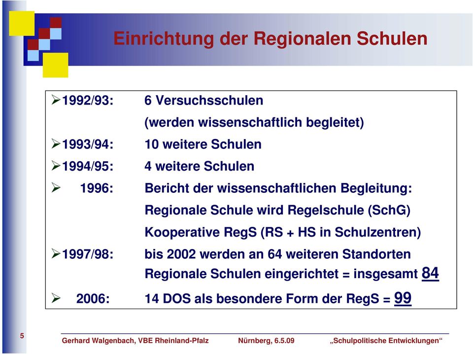 Regionale Schule wird Regelschule (SchG) Kooperative RegS (RS + HS in Schulzentren) bis 2002 werden an 64