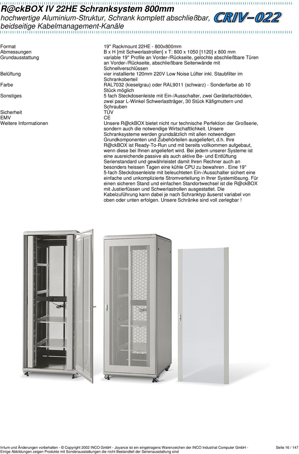 Seitenwände mit Schnellverschlüssen vier installierte 120mm 220V Low Noise Lüfter inkl Staubfilter im Schrankoberteil RAL7032 (kieselgrau) oder RAL9011 (schwarz) - Sonderfarbe ab 10 Stück möglich 5