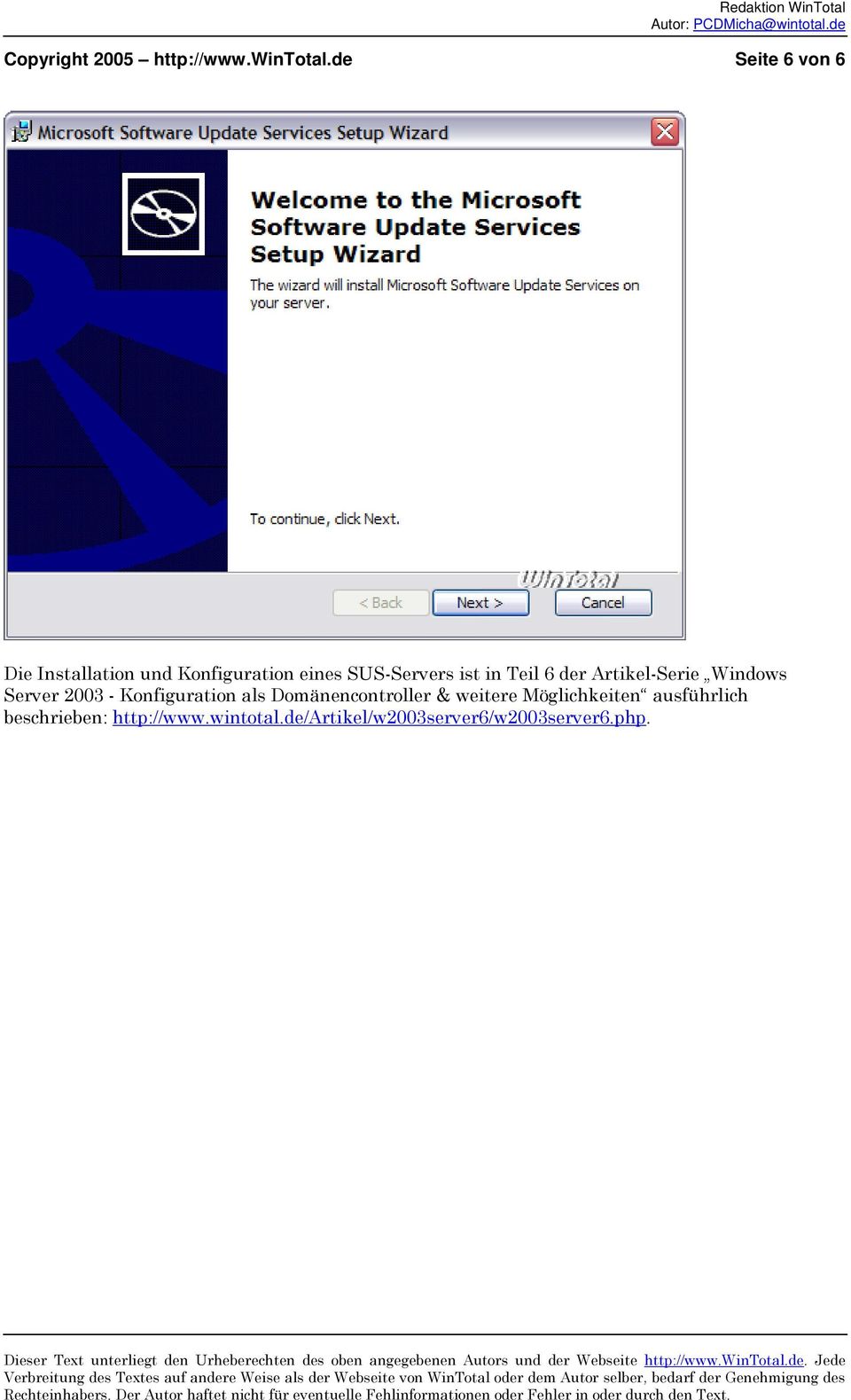 Teil 6 der Artikel-Serie Windows Server 2003 - Konfiguration als
