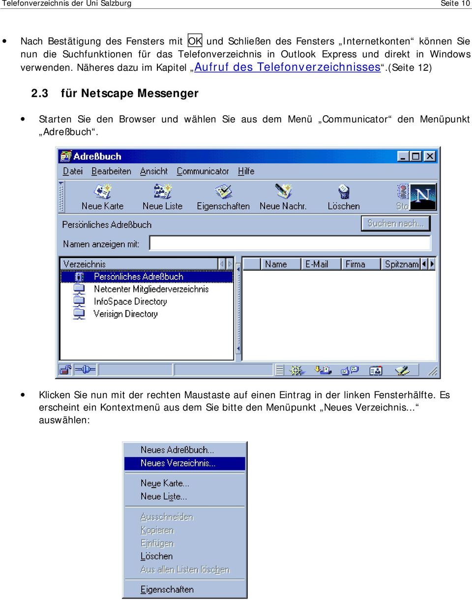 (Seite 12) 2.3 für Netscape Messenger Starten Sie den Browser und wählen Sie aus dem Menü Communicator den Menüpunkt Adreßbuch.