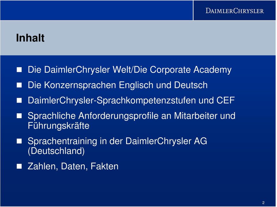 DaimlerChrysler-Sprachkompetenzstufen und CEF Sprachliche