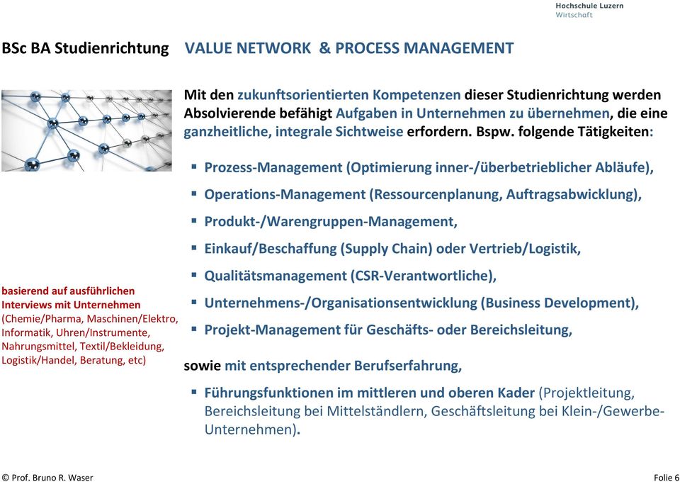 Beratung, etc) Prozess Management (Optimierung inner /überbetrieblicher Abläufe), Operations Management (Ressourcenplanung, Auftragsabwicklung), Produkt /Warengruppen Management, Einkauf/Beschaffung