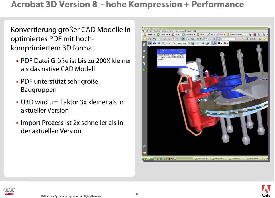 als das native CAD Modell PDF unterstützt sehr große Baugruppen U3D wird um Faktor 3x