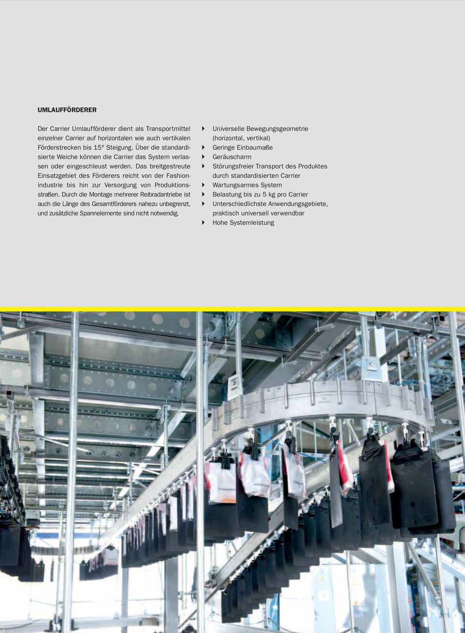 Das breitgestreute Einsatzgebiet des Förderers reicht von der Fashionindustrie bis hin zur Versorgung von Produktionsstraßen.