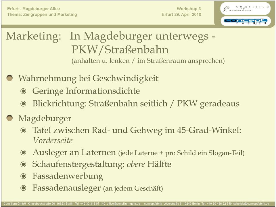 PKW geradeaus Magdeburger Tafel zwischen Rad- und Gehweg im 45-Grad-Winkel: Vorderseite Ausleger an Laternen (jede Laterne + pro