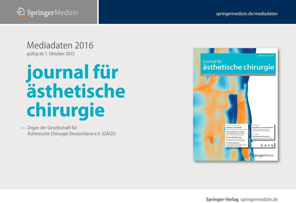 Oktober 2015 journal für ästhetische chirurgie Organ