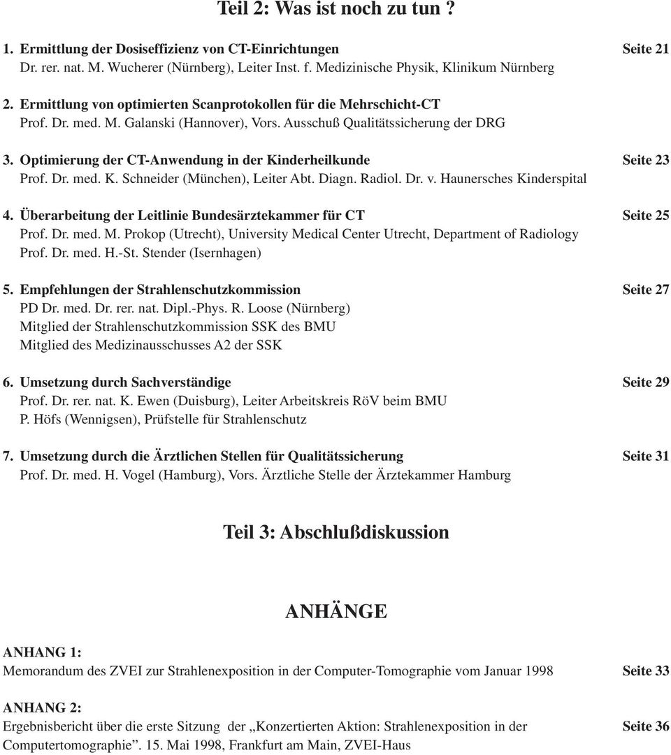 Optimierung der CT-Anwendung in der Kinderheilkunde Seite 23 Prof. Dr. med. K. Schneider (München), Leiter Abt. Diagn. Radiol. Dr. v. Haunersches Kinderspital 4.