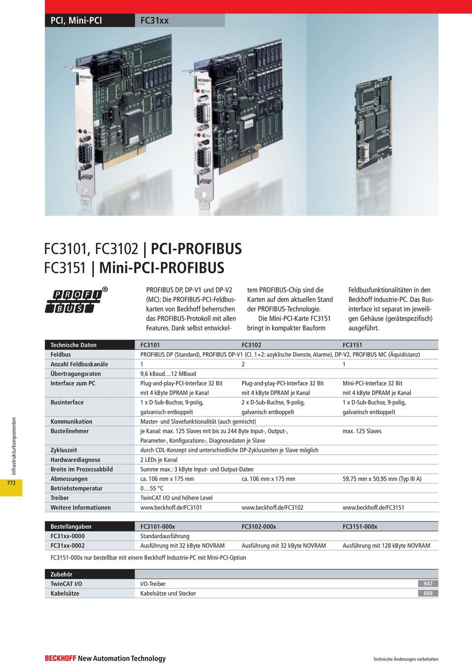 Die Mini-PCI-Karte FC3151 bringt in kompakter Bauform Feldbusfunktionalitäten in den Beckhoff Industrie-PC. Das Businterface ist separat im jeweiligen Gehäuse (geräte spezifisch) ausgeführt.