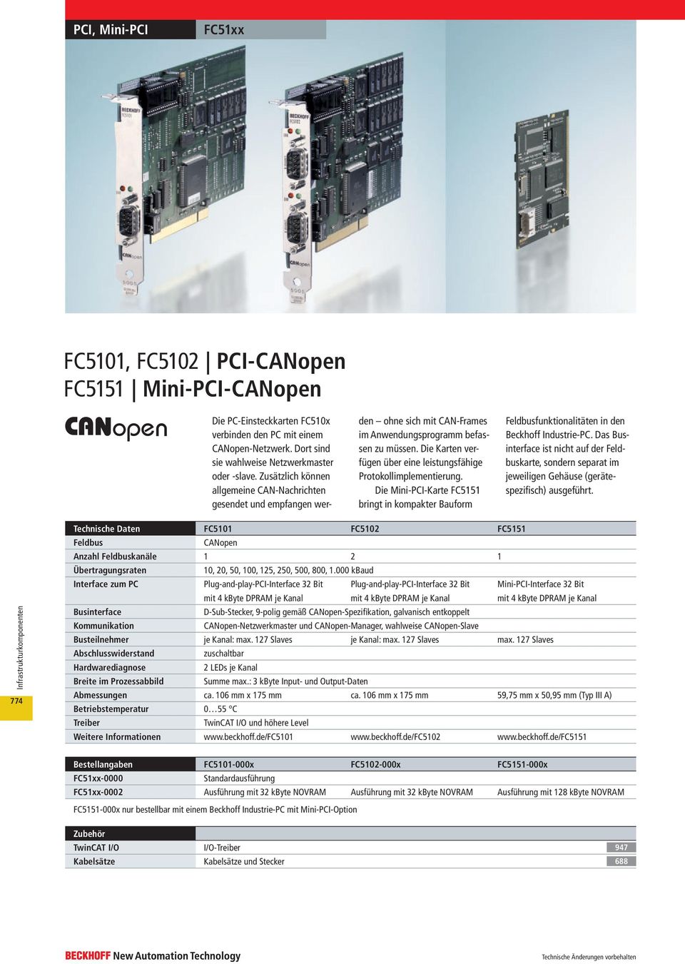 Die Karten verfügen über eine leistungsfähige Protokoll implementierung. Die Mini-PCI-Karte FC5151 bringt in kompakter Bauform Feldbusfunktionalitäten in den Beckhoff Industrie-PC.