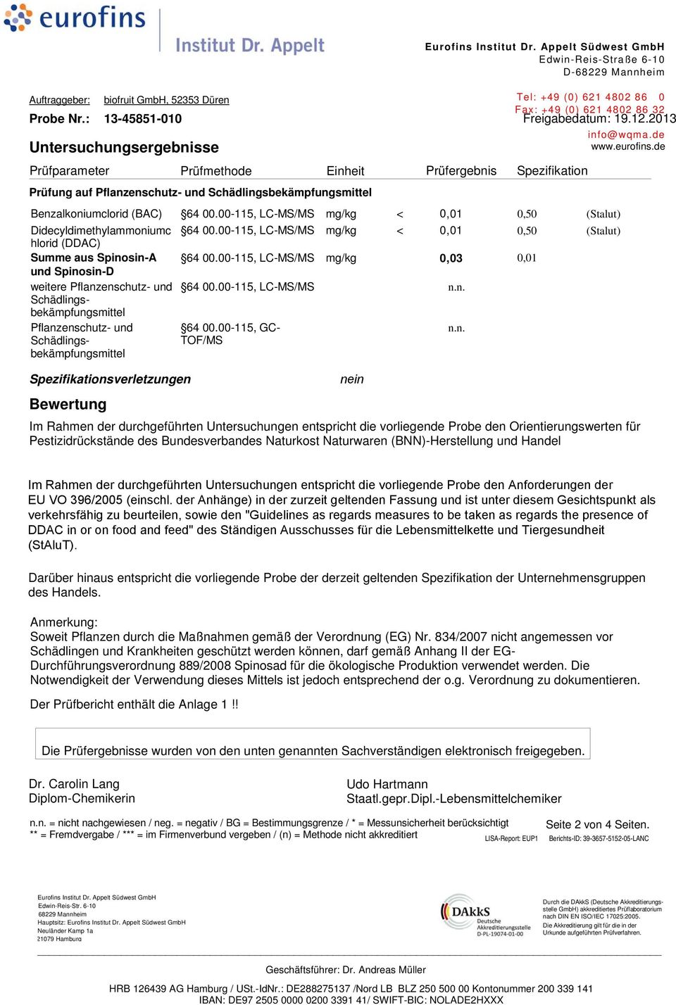 Schädlingsbekämpfungsmittel Spezifikationsverletzungen Bewertung 64 00.