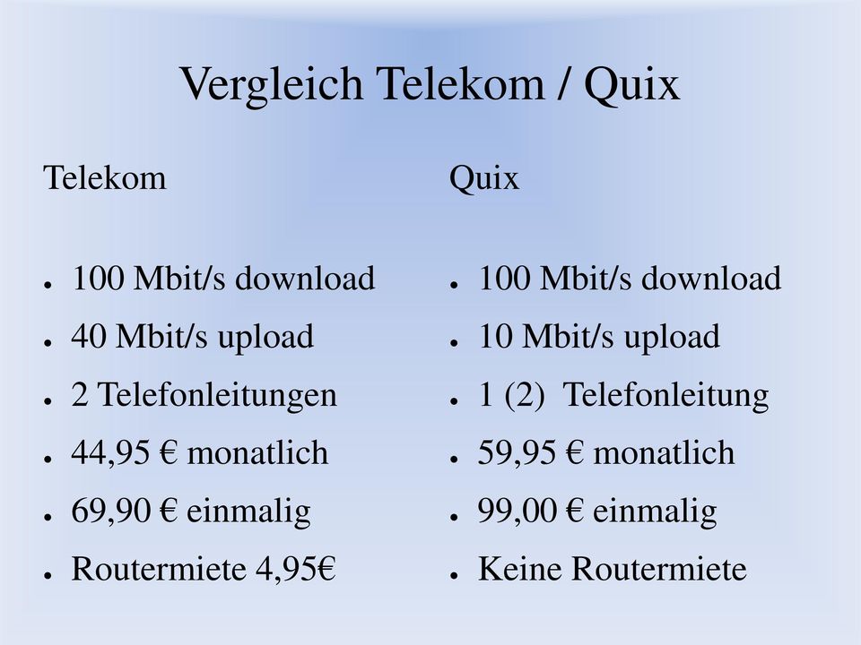 einmalig Routermiete 4,95 100 Mbit/s download 10 Mbit/s