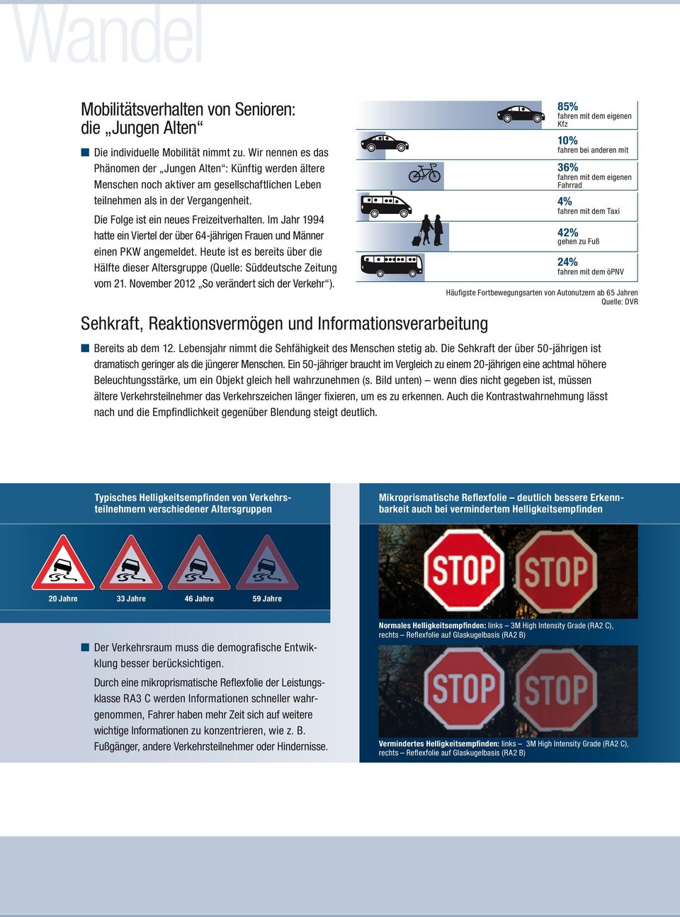 Im Jahr 1994 hatte ein Viertel der über 64-jährigen Frauen und Männer einen PKW angemeldet. Heute ist es bereits über die Hälfte dieser Altersgruppe (Quelle: Süddeutsche Zeitung vom 21.