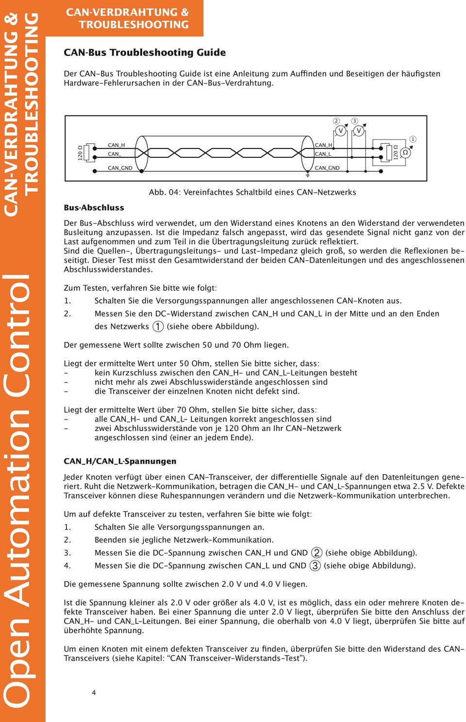 0: Vereinfachtes Schaltbild eines CAN-Netzwerks Der Bus-Abschluss wird verwendet, um den Widerstand eines Knotens an den Widerstand der verwendeten Busleitung anzupassen.