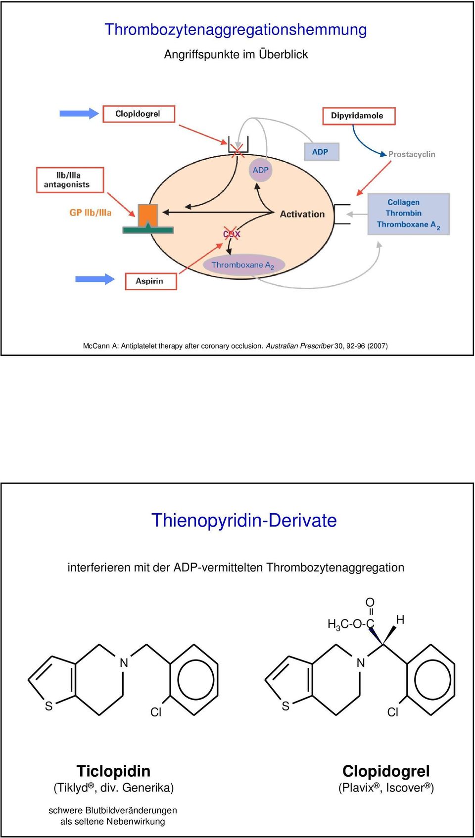 Australian Prescriber 30, 92-96 (2007) Thienopyridin-Derivate interferieren mit der