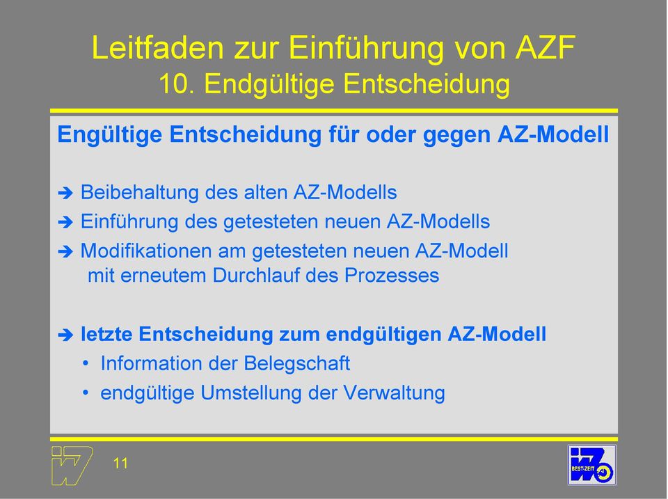Modifikationen am getesteten neuen AZ-Modell mit erneutem Durchlauf des Prozesses