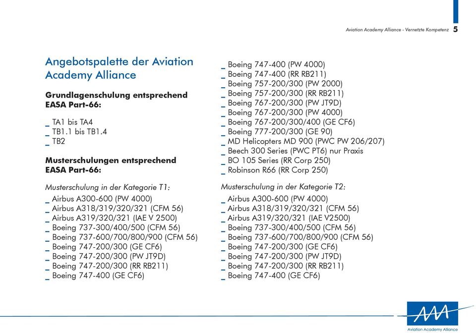 737-300/400/500 (CFM 56) Boeing 737-600/700/800/900 (CFM 56) Boeing 747-200/300 (GE CF6) Boeing 747-200/300 (PW JT9D) Boeing 747-200/300 (RR RB211) Boeing 747-400 (GE CF6) Boeing 747-400 (PW 4000)