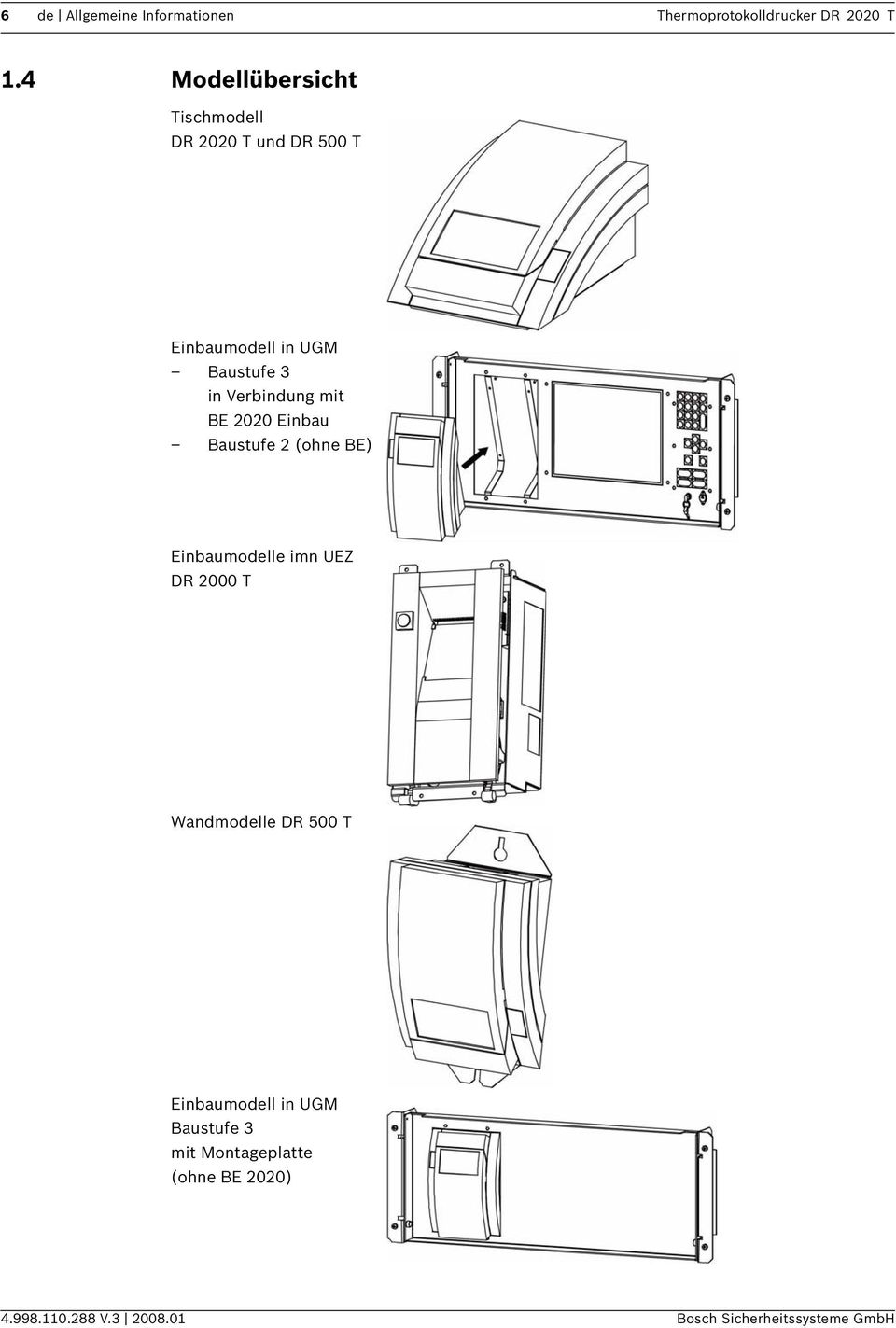 Verbindung mit BE 2020 Einbau Baustufe 2 (ohne BE) Einbaumodelle imn UEZ DR 2000 T